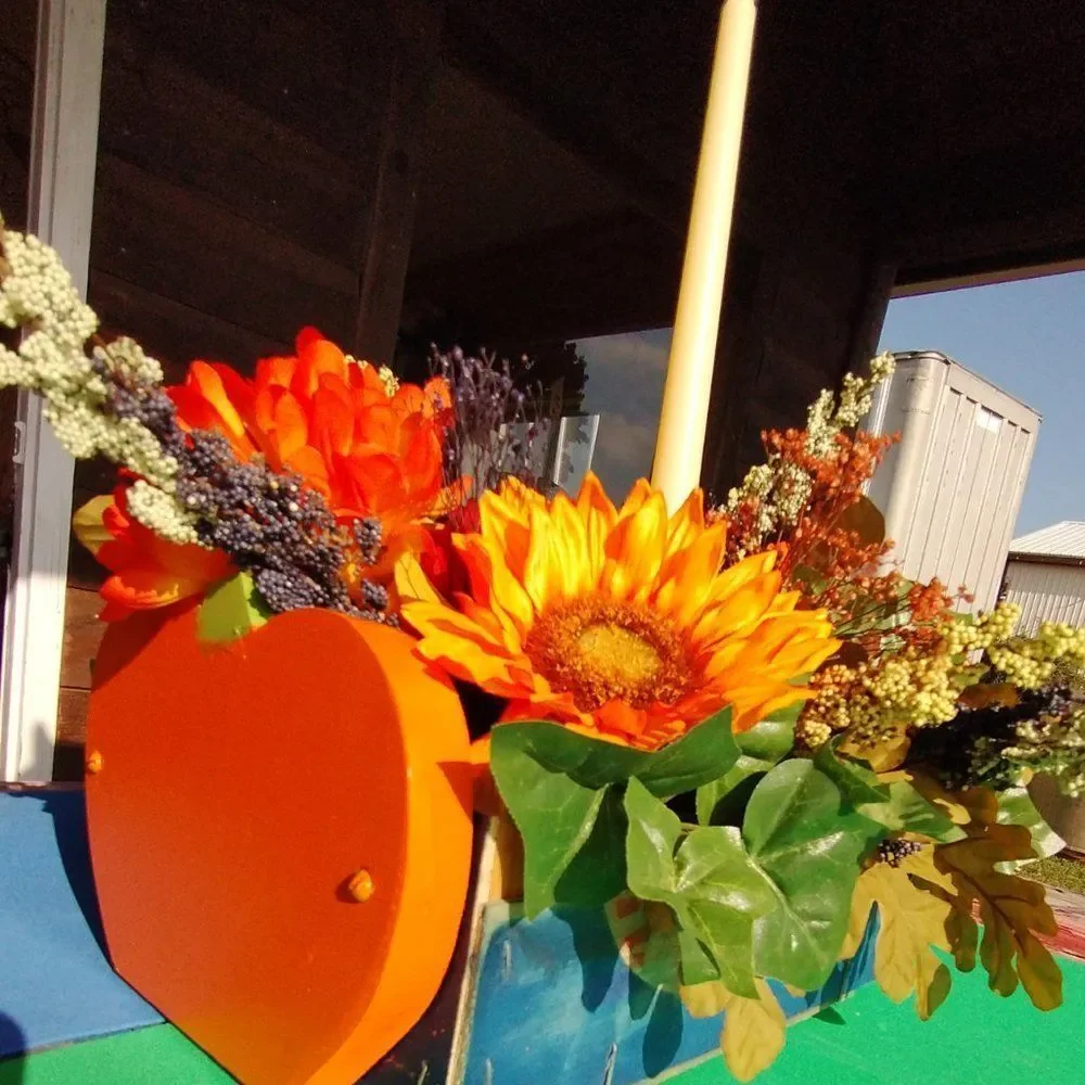 Hand Crafted Floral Table Centerpiece Pumpkin Fall Artificial Flower Arrangement